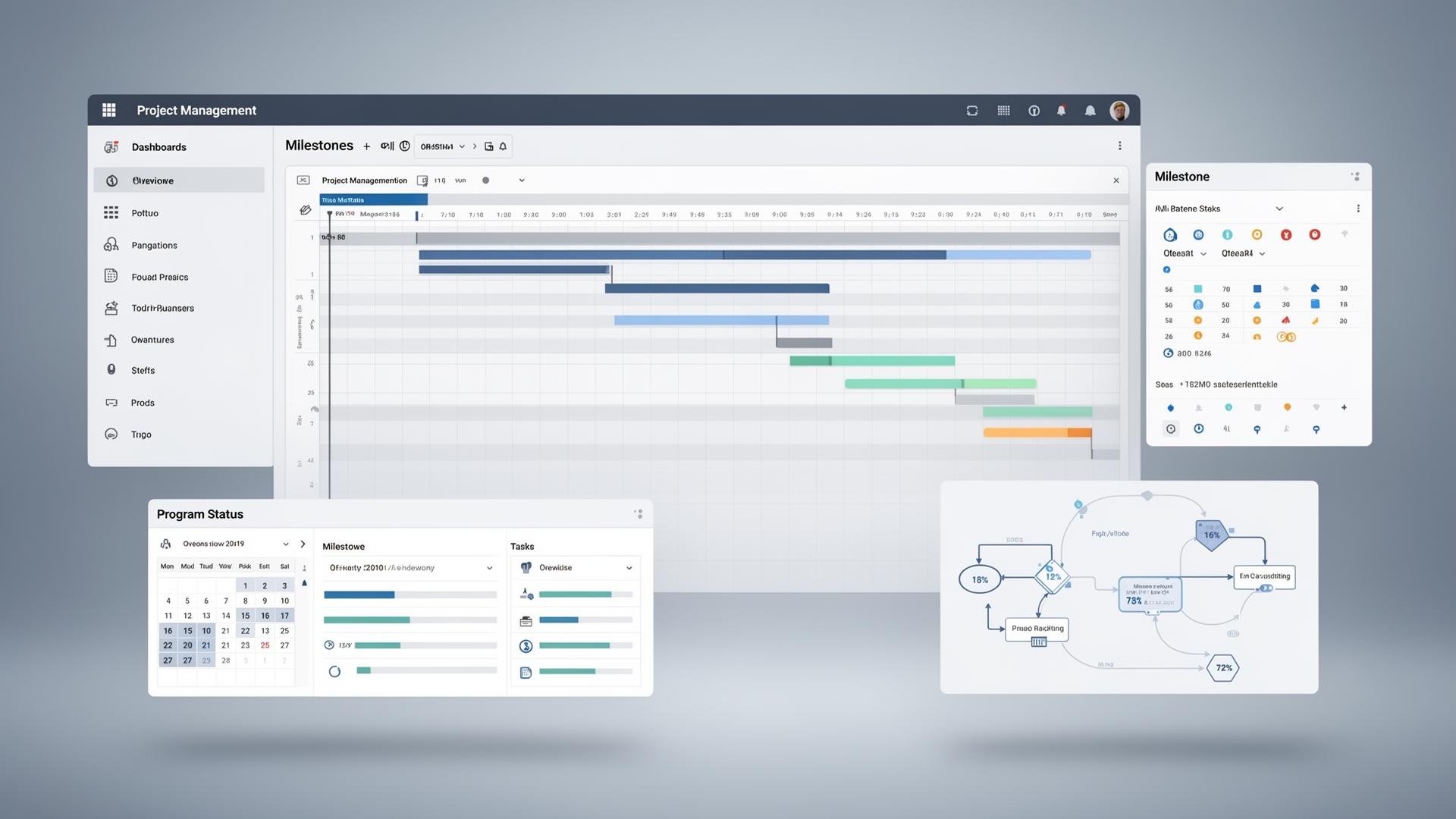 Program management dashboard with timeline tracking and milestone coordination